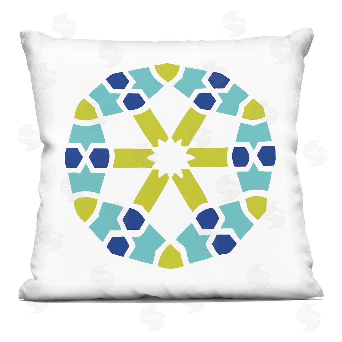 Circular Blue & Green Medallion Decorative Printed Pillow, Home Decor by Irena Orlov