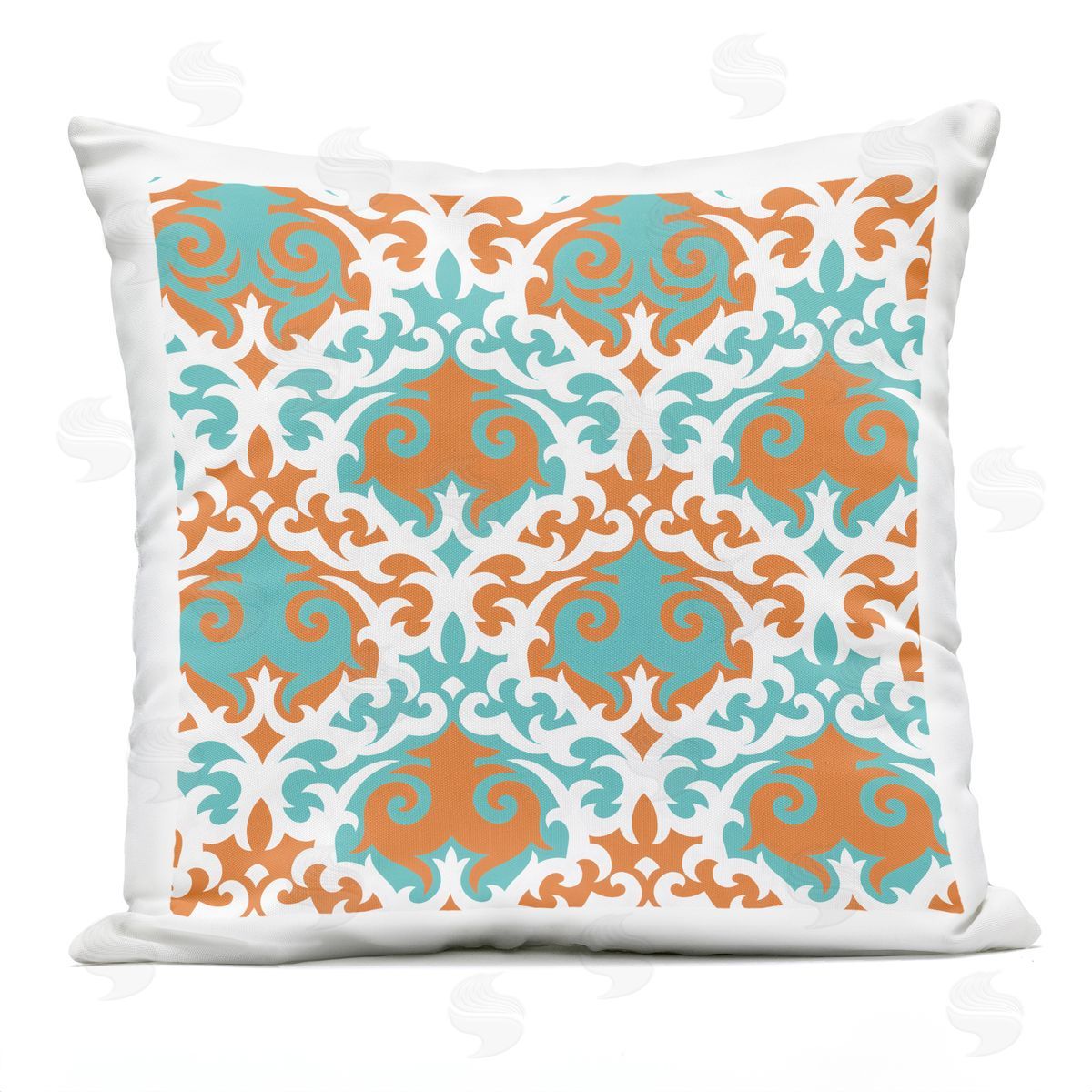 Orange & Blue Damask Pattern Outdoor Printed Pillow, Home Decor by Irena Orlov