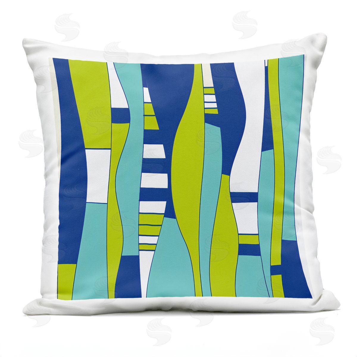 Blue Green Modern Wavy Shapes Outdoor Printed Pillow, Home Decor by Irena Orlov