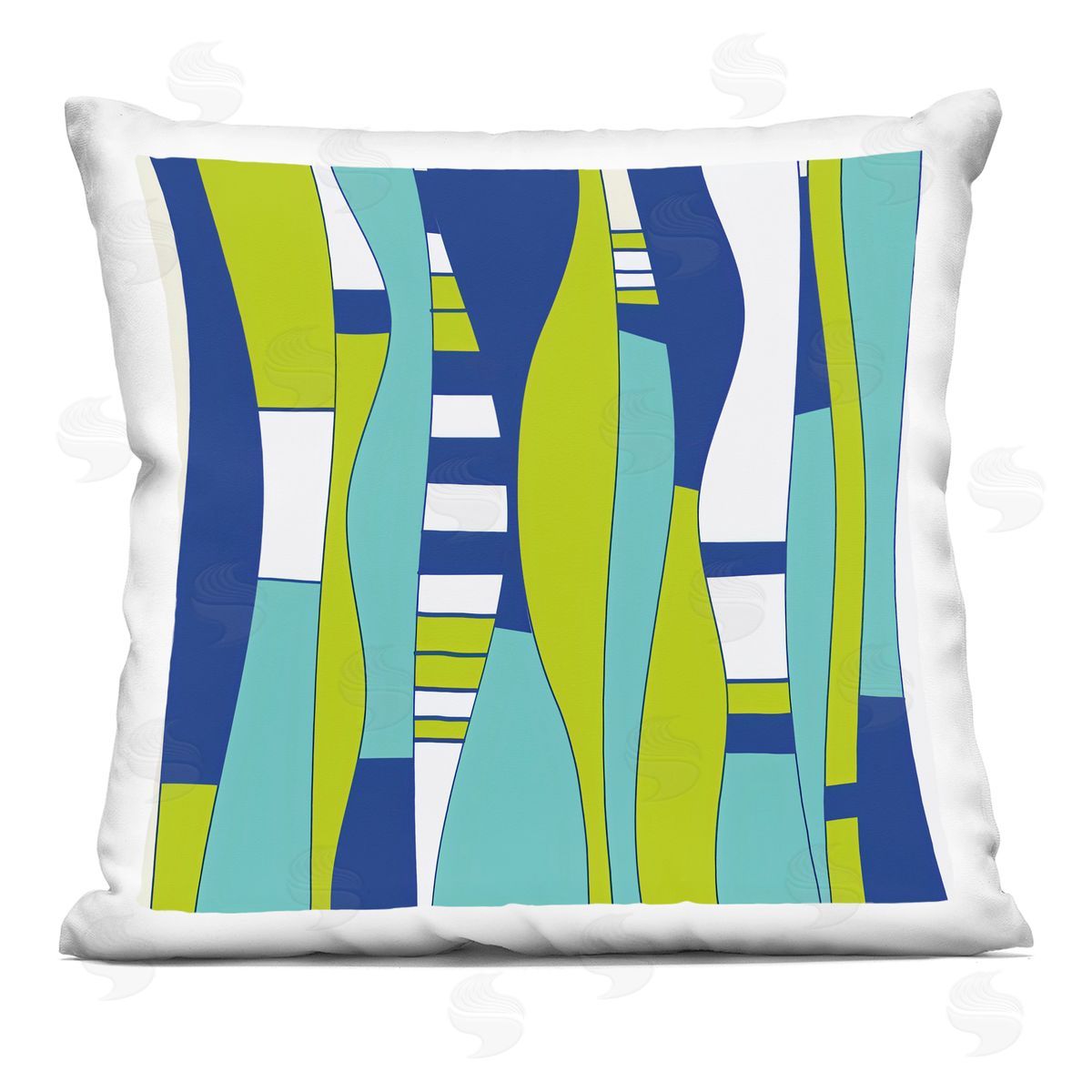 Blue Green Modern Wavy Shapes Decorative Printed Pillow, Home Decor by Irena Orlov