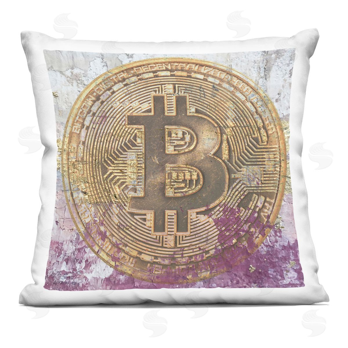 Detailed Bitcoin Vintage Logo Decorative Printed Pillow, Home Decor by Irena Orlov