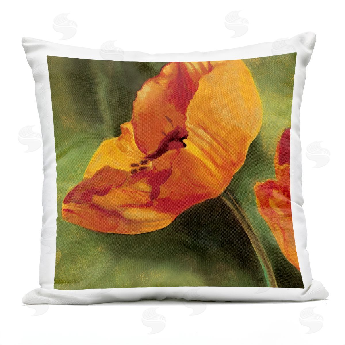 Orange Poppy Budding Flower Outdoor Printed Pillow, Home Decor by Pierre Viollet