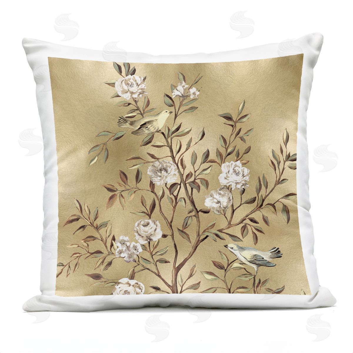 Traditional Birds Botanical Glam Outdoor Printed Pillow, Home Decor by Reneé Campbell