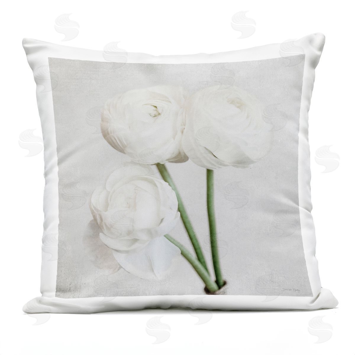 Three White Peony Blooms Outdoor Printed Pillow, Home Decor by Jennifer Rigsby