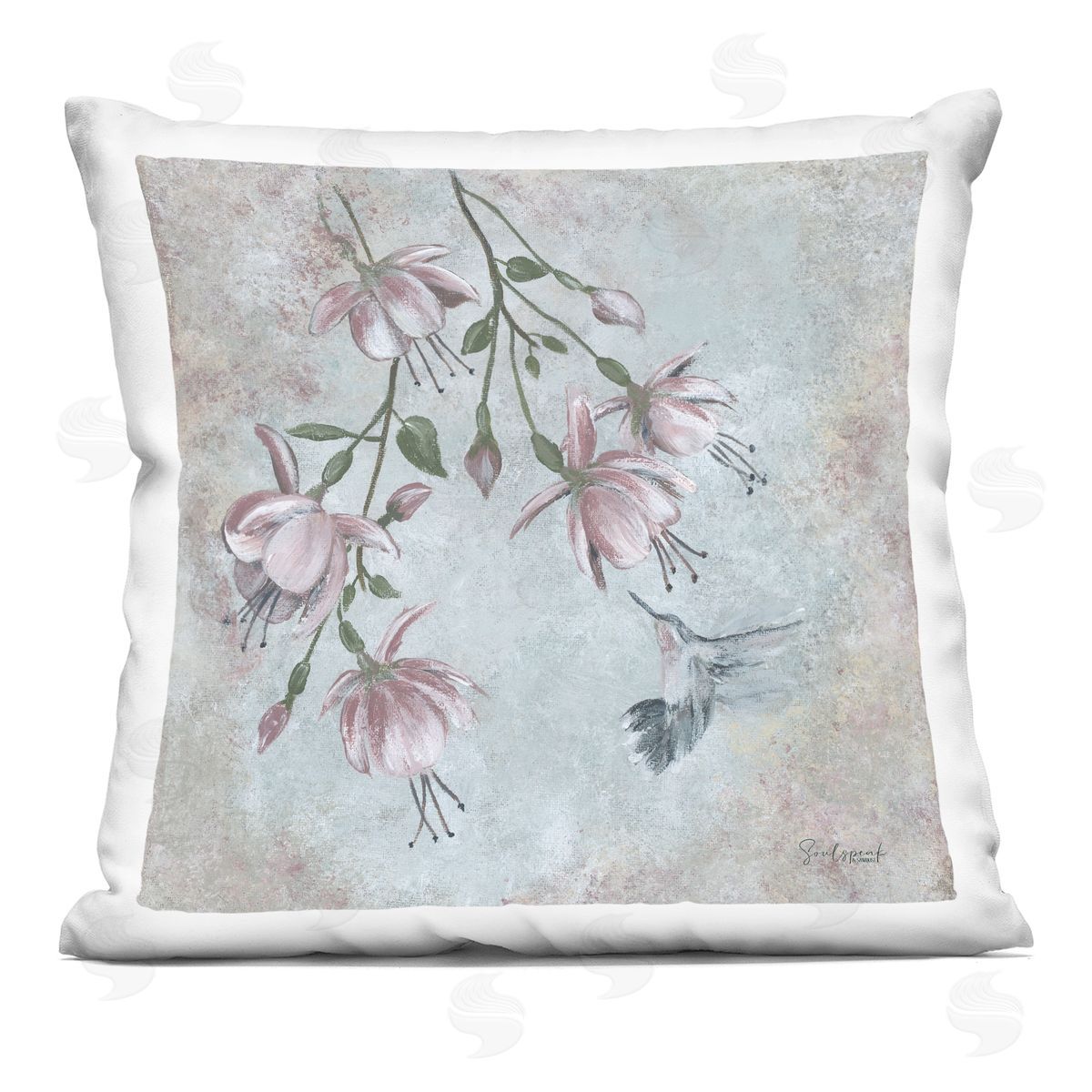 Classic Hummingbird Pink Blossoms Decorative Printed Pillow, Home Decor by Soulspeak & Sawdust