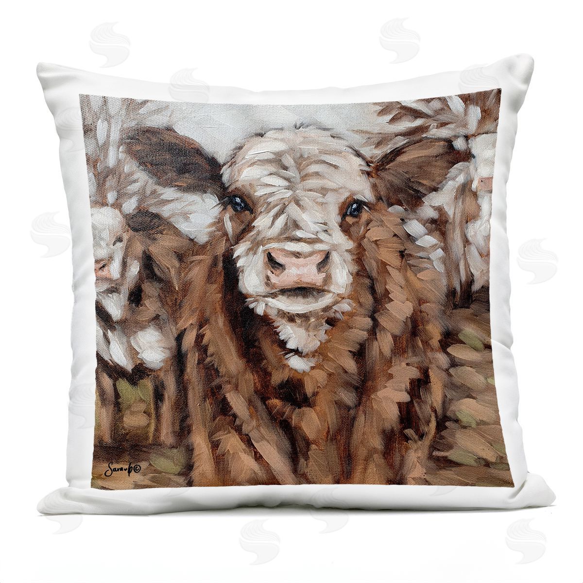 Brown Cattle Farm Animals Outdoor Printed Pillow, Home Decor by Sara G. Designs