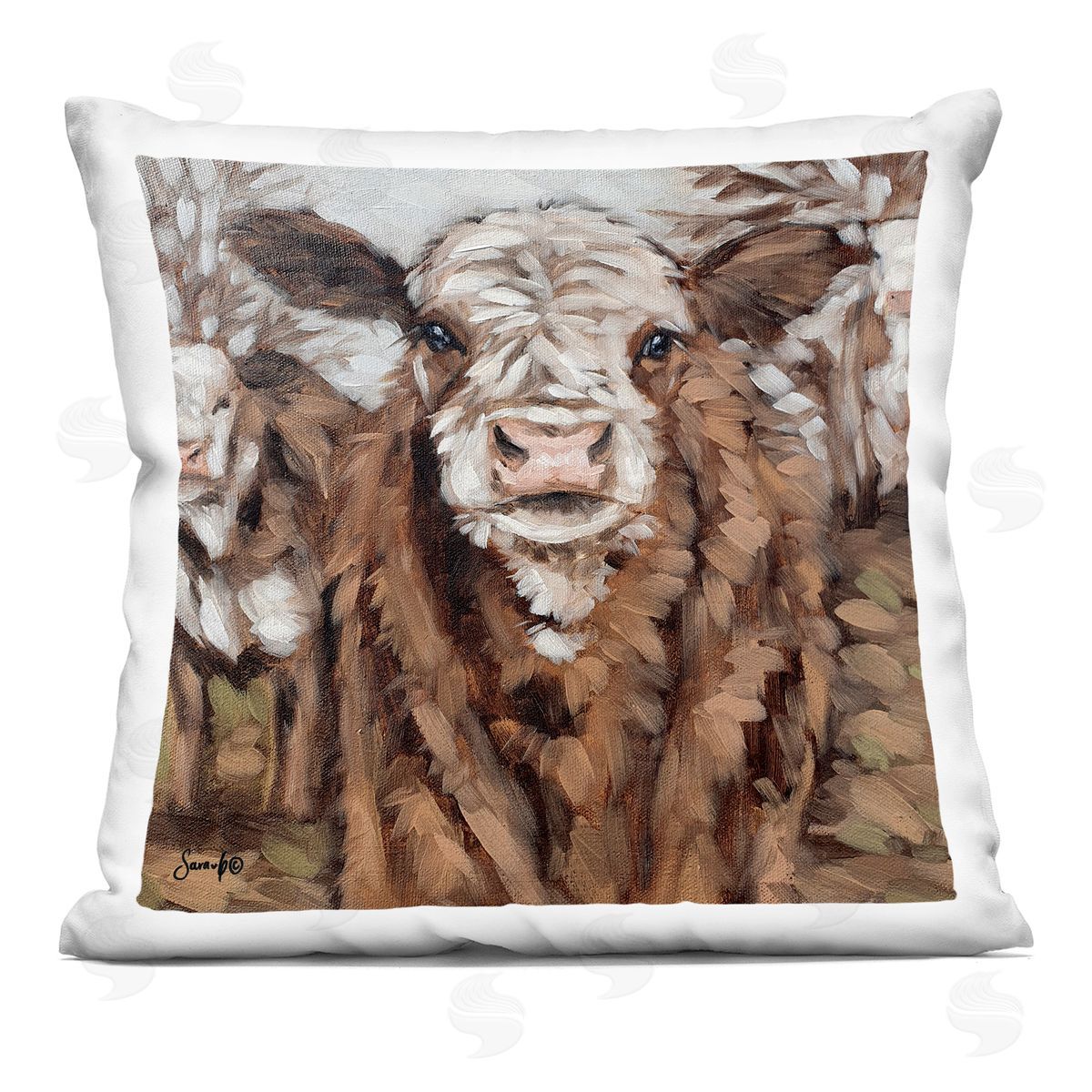 Brown Cattle Farm Animals Decorative Printed Pillow, Home Decor by Sara G. Designs