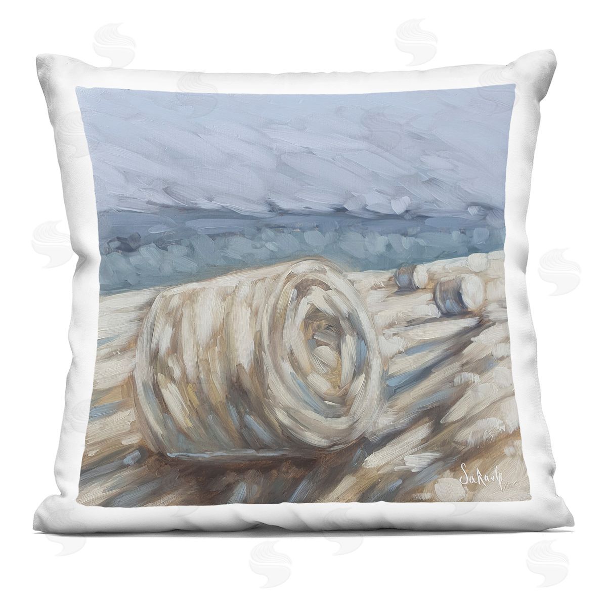 Country Haystacks Rural Landscape Decorative Printed Pillow, Home Decor by Sara G. Designs