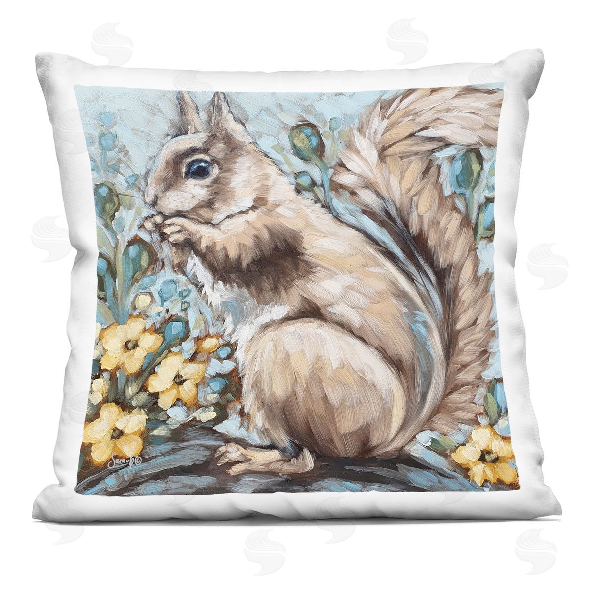 Squirrel Floral Nature Scene Decorative Printed Pillow, Home Decor by Sara G. Designs