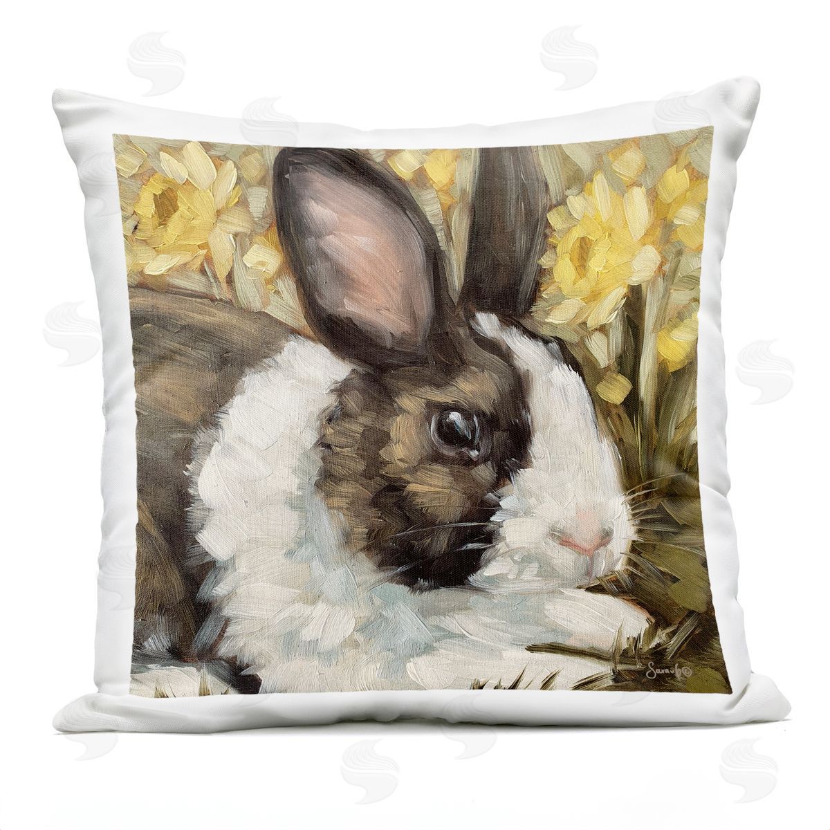Brown Bunny Nature Blooms Outdoor Printed Pillow, Home Decor by Sara G. Designs