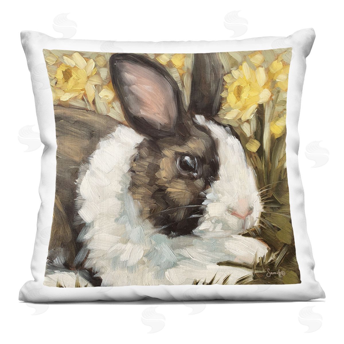 Brown Bunny Nature Blooms Decorative Printed Pillow, Home Decor by Sara G. Designs