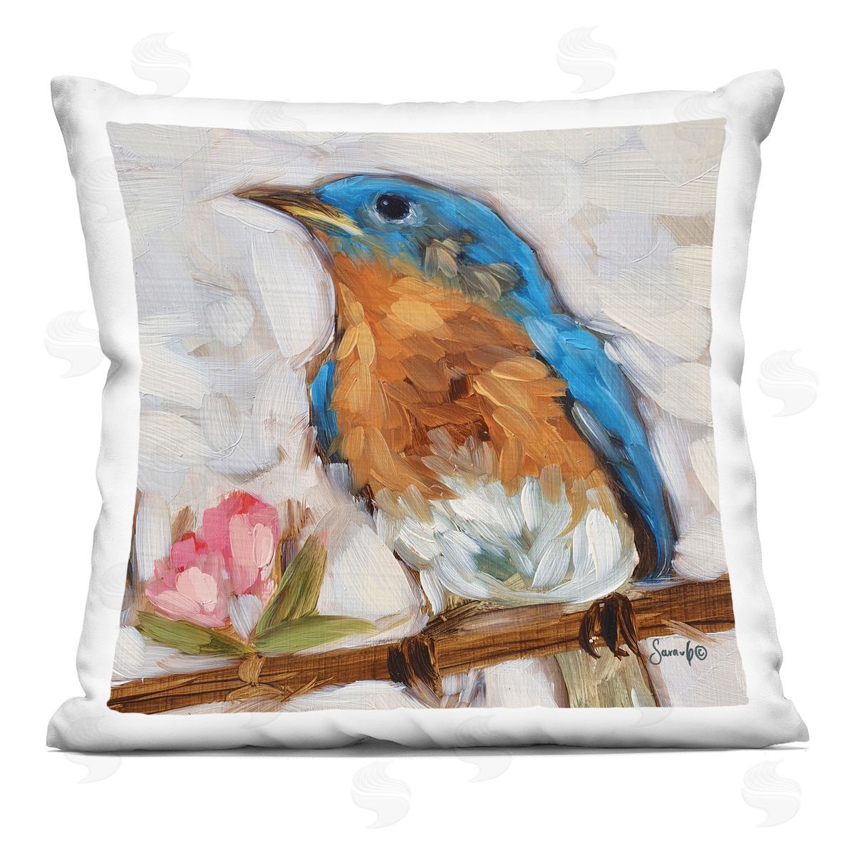 Bluebird Floral Nature Branch Decorative Printed Pillow, Home Decor by Sara G. Designs