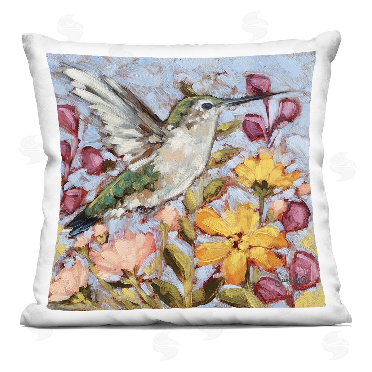 Bird Varied Flora Nature Decorative Printed Pillow, Home Decor by Sara G. Designs