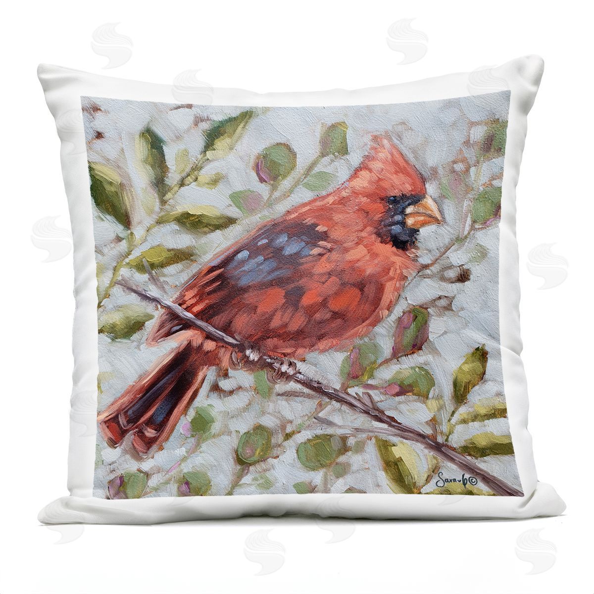 Cardinal Bird Botanical Nature Outdoor Printed Pillow, Home Decor by Sara G. Designs