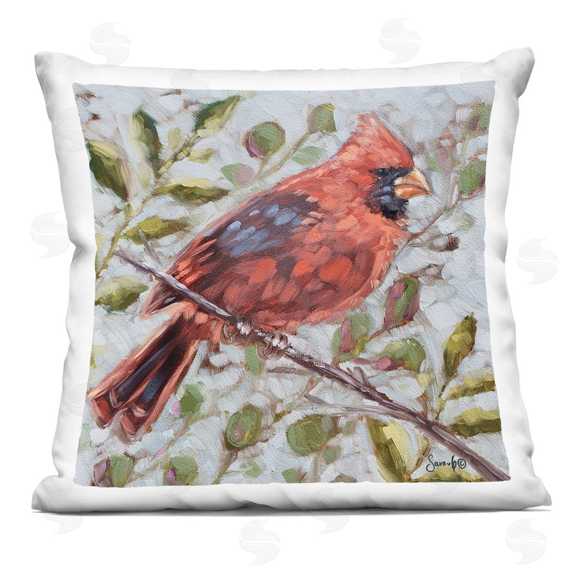 Cardinal Bird Botanical Nature Decorative Printed Pillow, Home Decor by Sara G. Designs