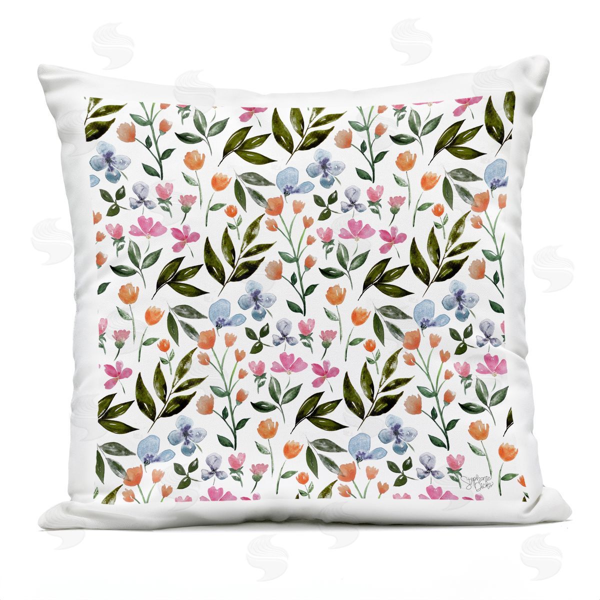 Fun Floral Sprigs Pattern Outdoor Printed Pillow, Home Decor by Stephanie Dicks