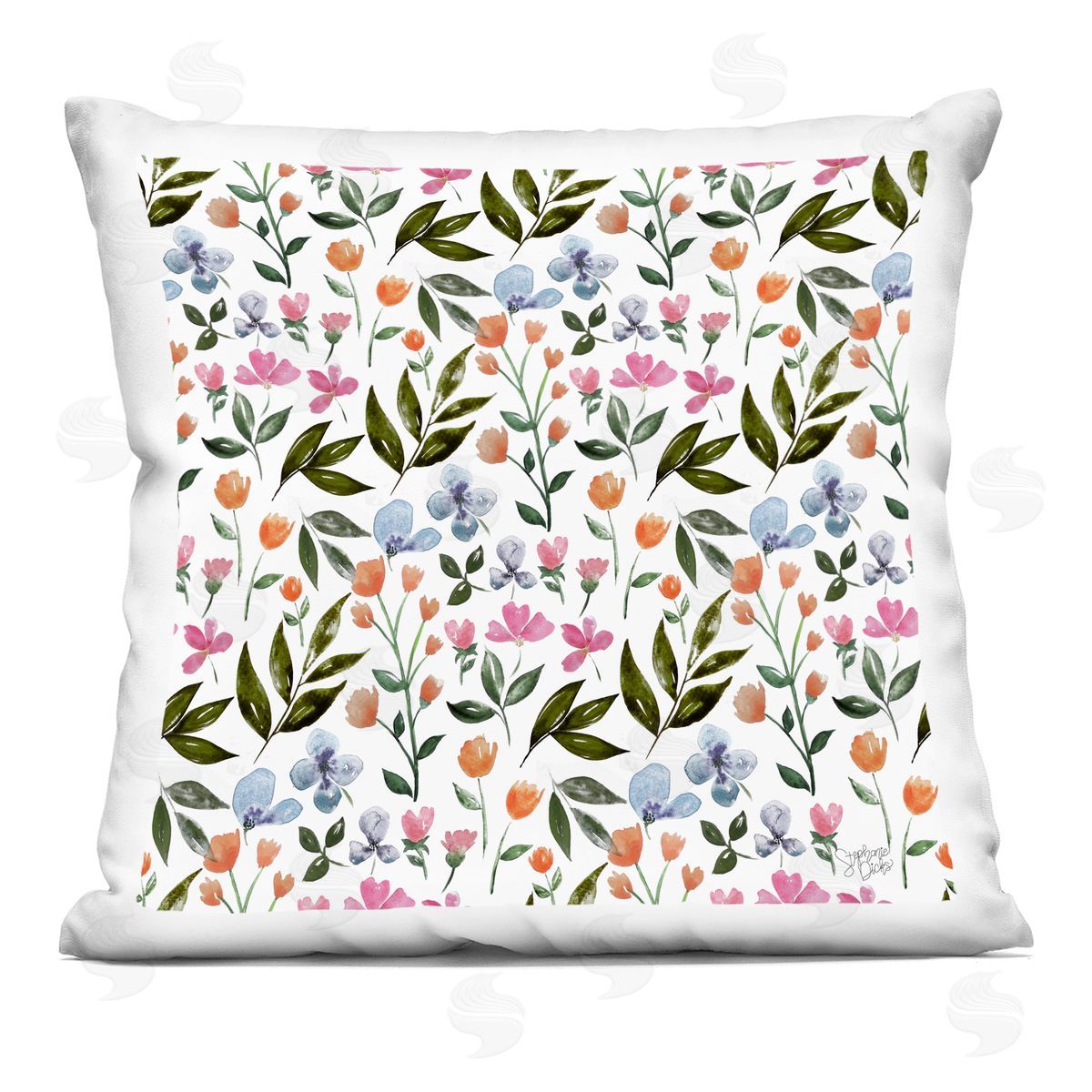 Fun Floral Sprigs Pattern Decorative Printed Pillow, Home Decor by Stephanie Dicks