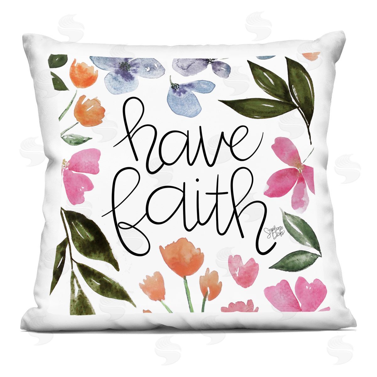Have Faith Floral Petals Decorative Printed Pillow, Home Decor by Stephanie Dicks