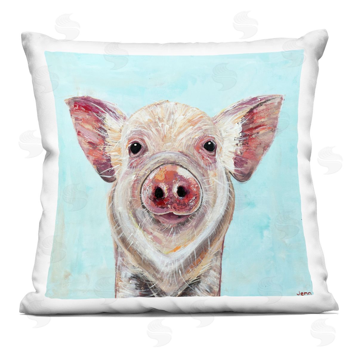 Blue Piglet Animal Face Decorative Printed Pillow, Home Decor by Jen Seeley