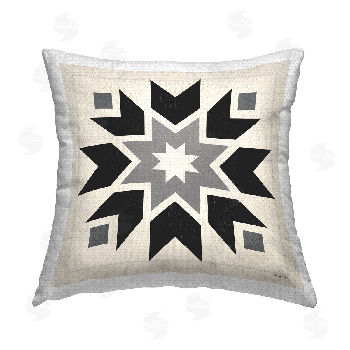 Black & Cream Quilt Block Outdoor Printed Pillow, Home Decor by Stephanie Workman Marrott