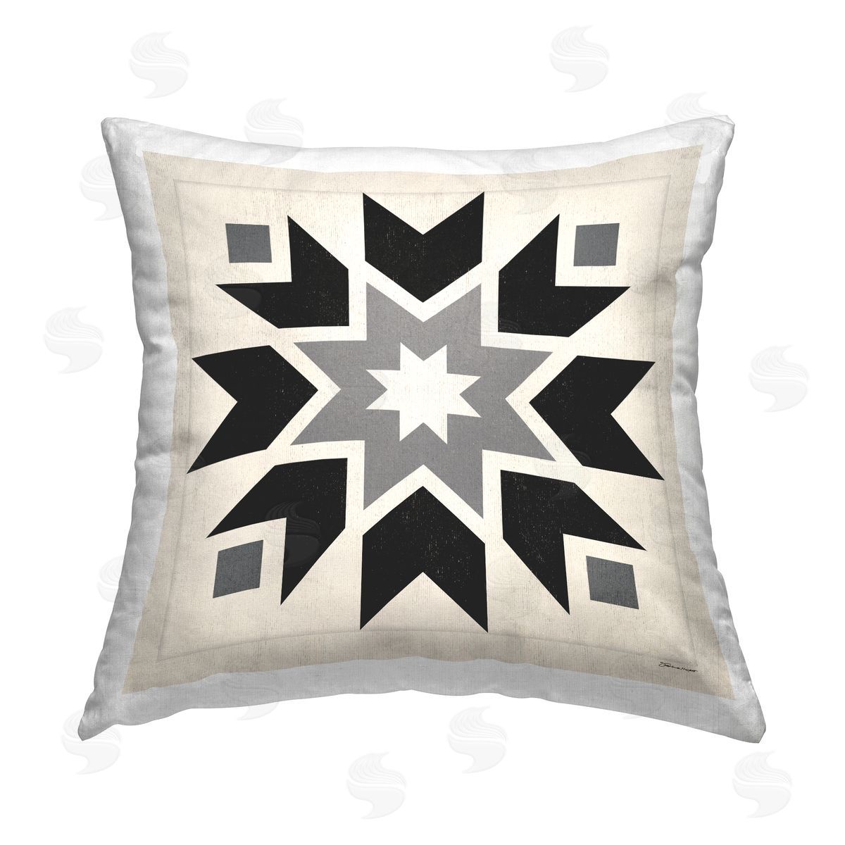 Black & Cream Quilt Block Decorative Printed Pillow, Home Decor by Stephanie Workman Marrott