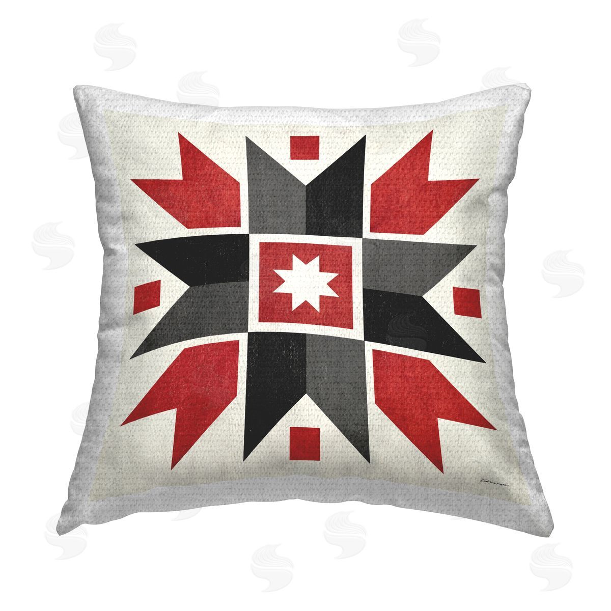 Red Quilt Block Geometric Outdoor Printed Pillow, Home Decor by Stephanie Workman Marrott