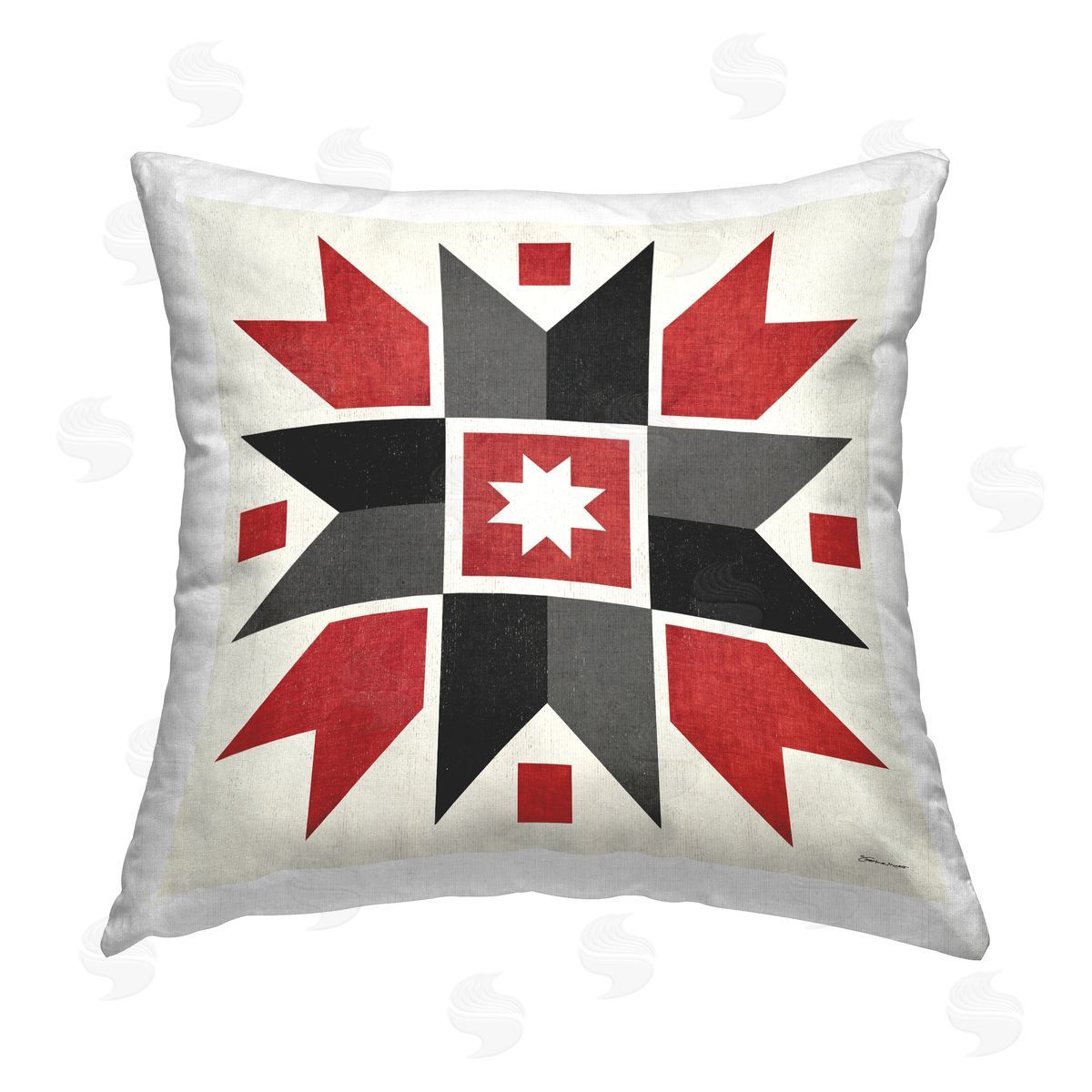 Red Quilt Block Geometric Decorative Printed Pillow, Home Decor by Stephanie Workman Marrott