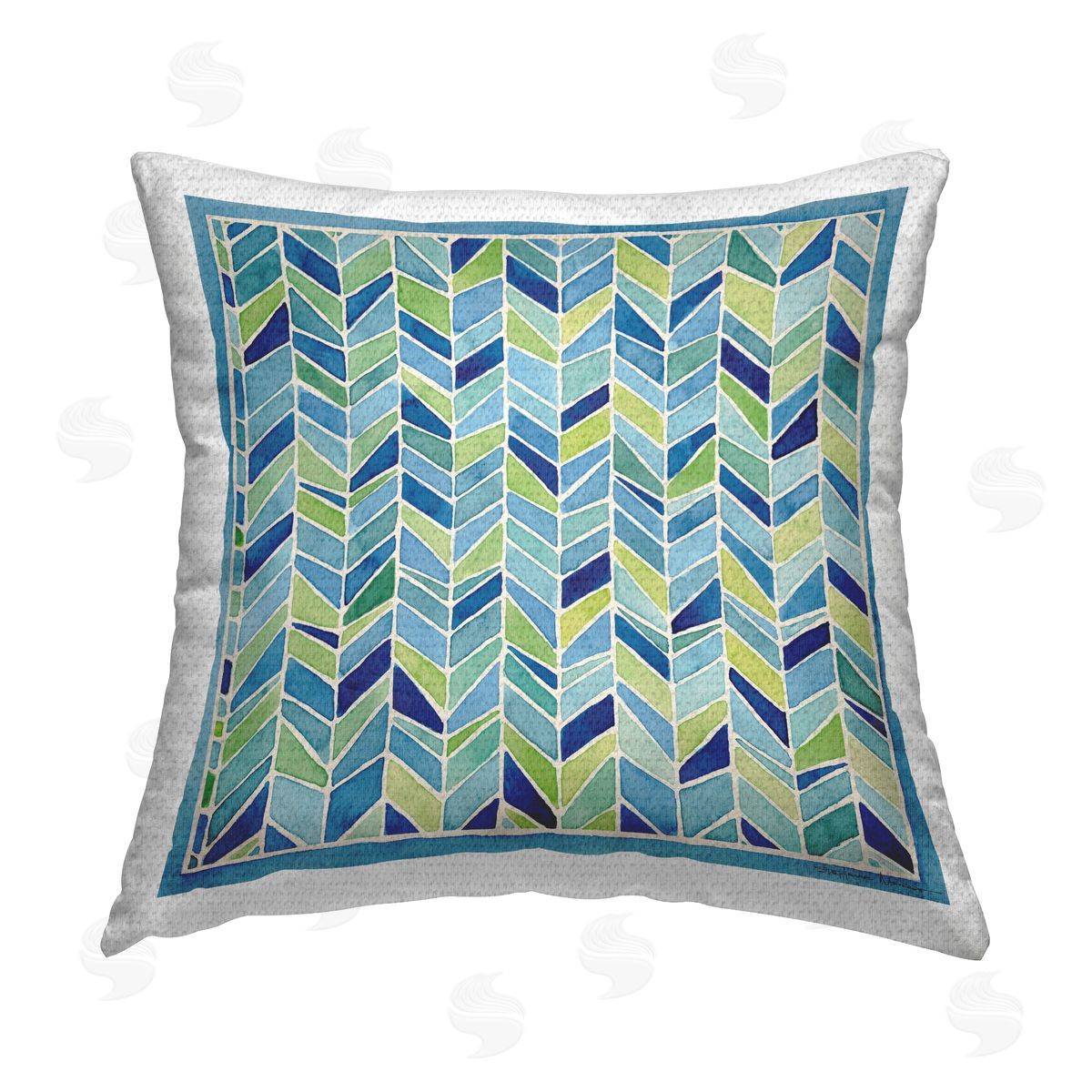 Modern Chevron Blue & Green Outdoor Printed Pillow, Home Decor by Stephanie Workman Marrott