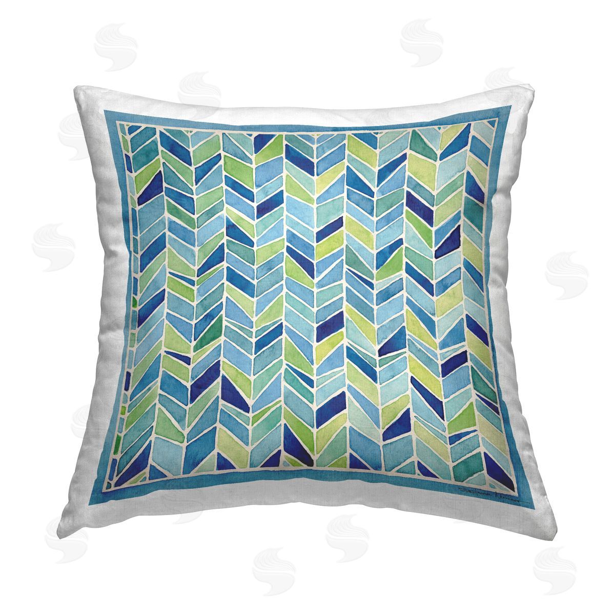 Modern Chevron Blue & Green Decorative Printed Pillow, Home Decor by Stephanie Workman Marrott