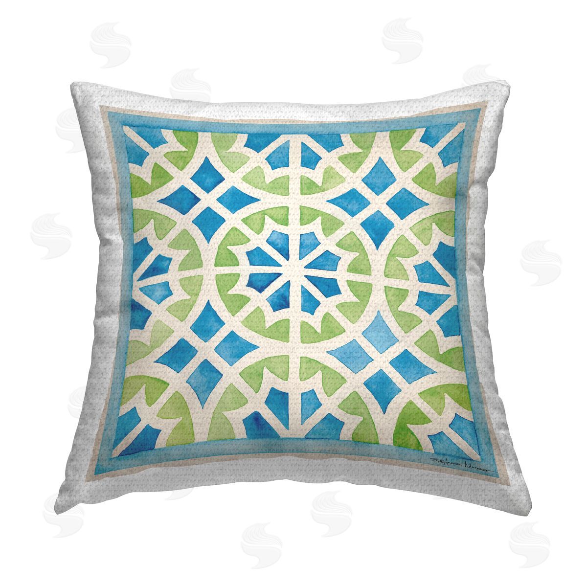 Mosaic Style Blue & Green Outdoor Printed Pillow, Home Decor by Stephanie Workman Marrott