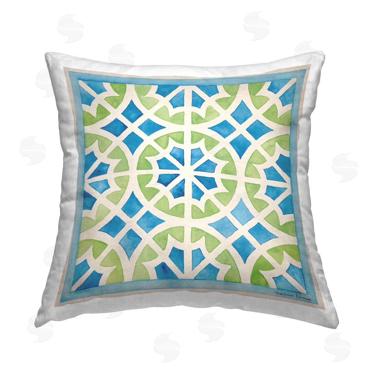 Mosaic Style Blue & Green Decorative Printed Pillow, Home Decor by Stephanie Workman Marrott