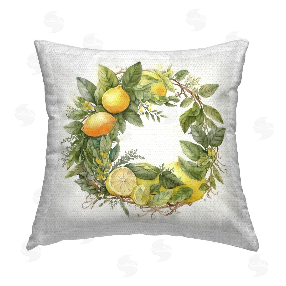 Citrus Lemon Botanical Wreath Outdoor Printed Pillow, Home Decor by Ziwei Li