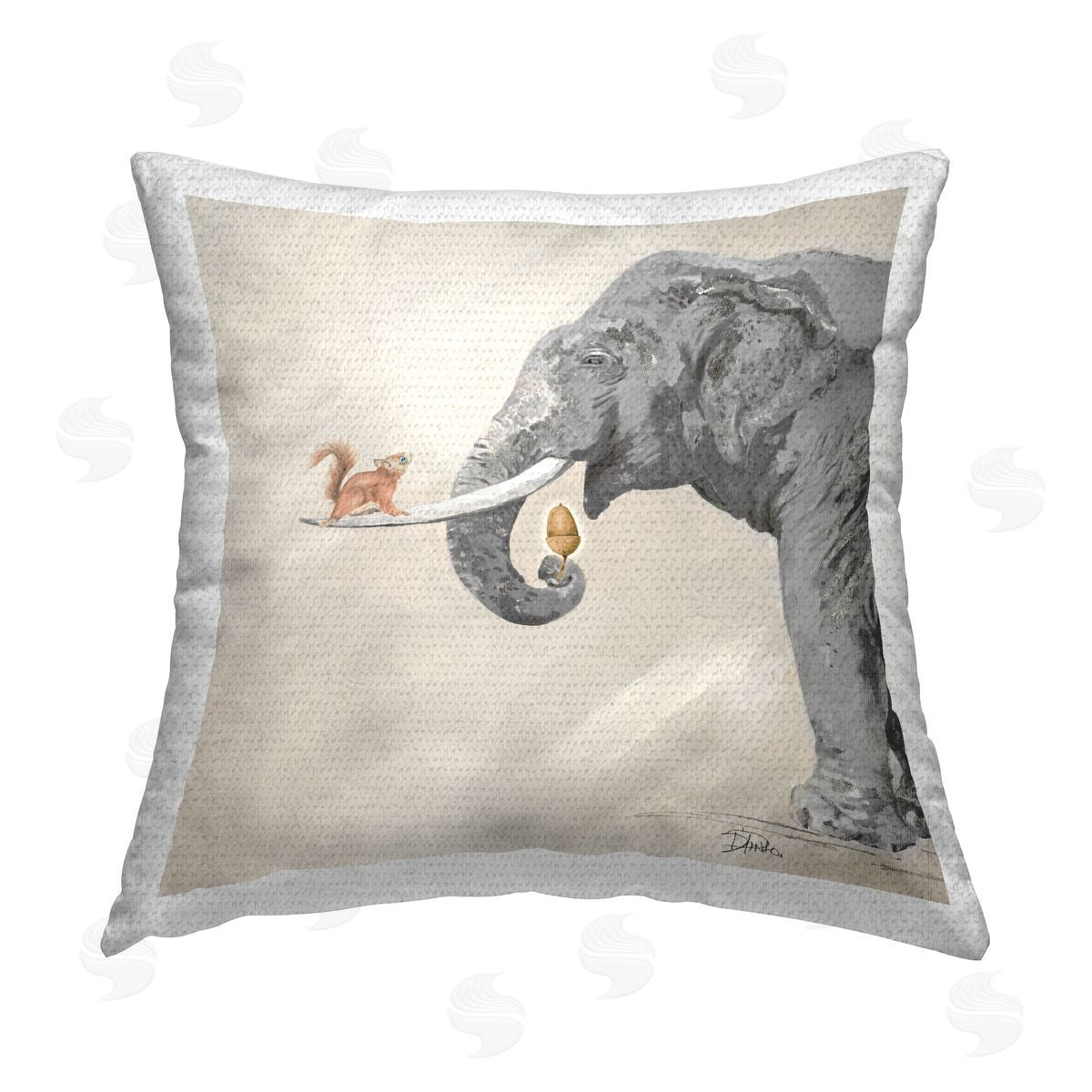 Wildlife Elephant & Squirrel Friends Outdoor Printed Pillow, Home Decor by Patricia Pinto