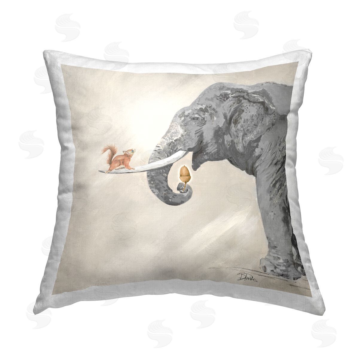Wildlife Elephant & Squirrel Friends Decorative Printed Pillow, Home Decor by Patricia Pinto