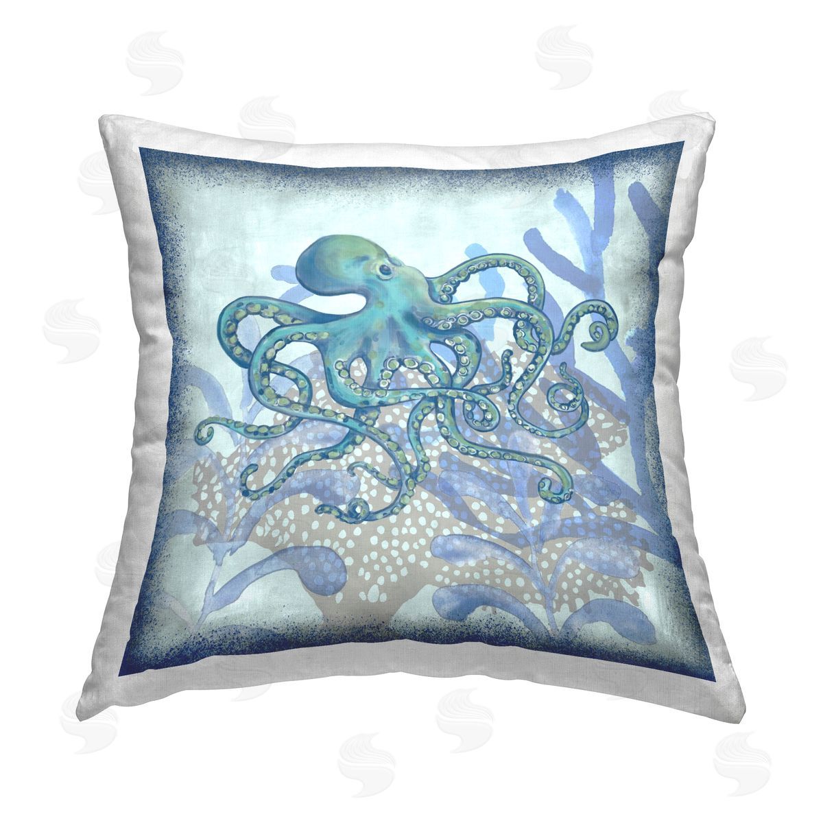 Blue Octopus Marine Reef Decorative Printed Pillow, Home Decor by Erica Christopher