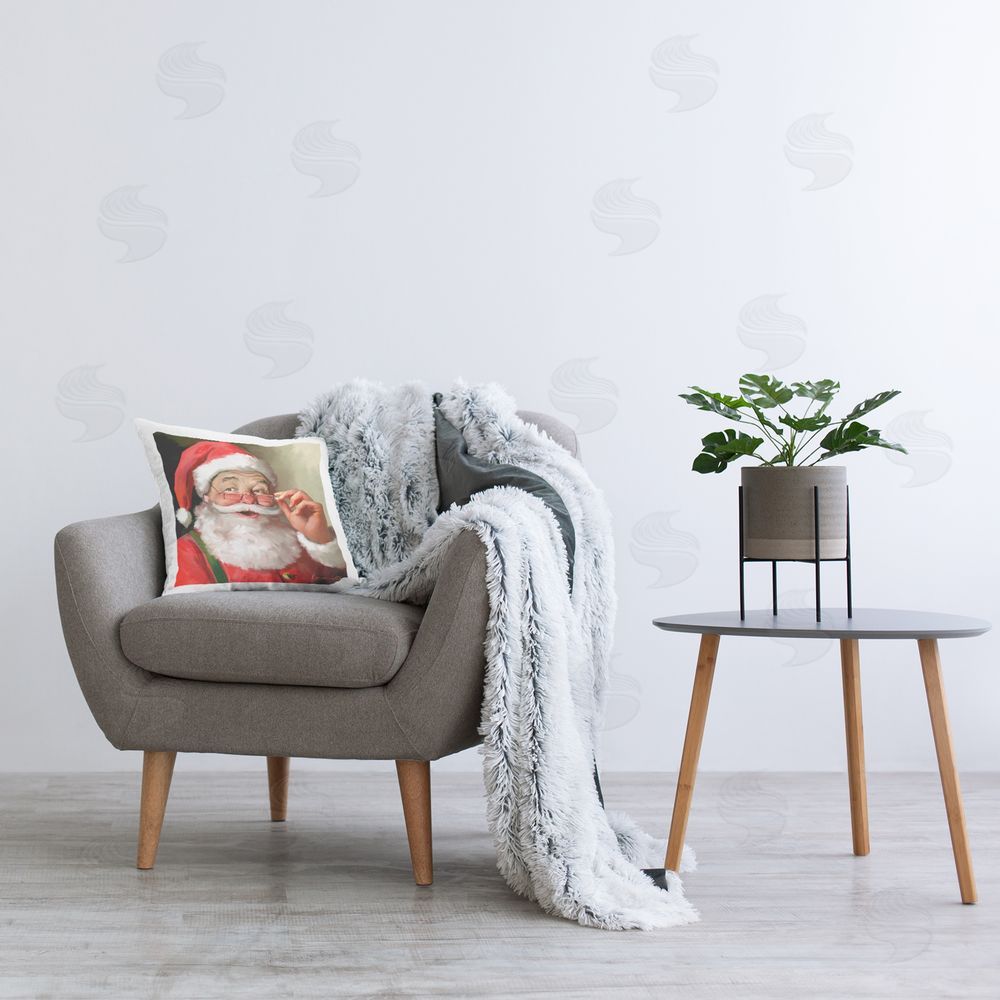 Yellow Cafe Jolly Red Santa Claus Laughter Printed Plush Polyester Throw Pillow On Chair