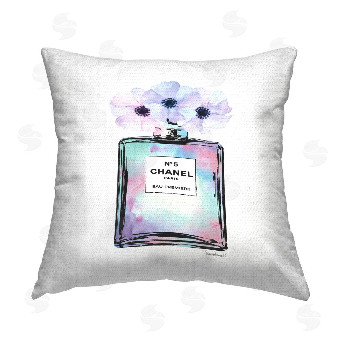 Pastel Perfume Bottle Floral Pastel Outdoor Printed Pillow, Home Decor by Amanda Greenwood