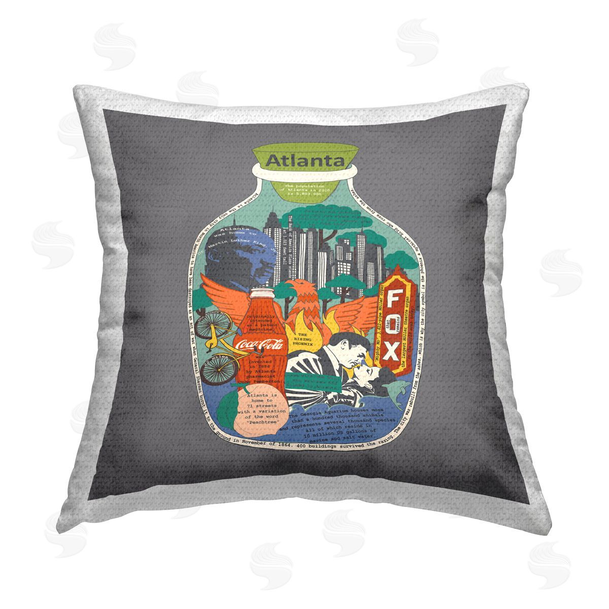 Atlanta Landmarks Educational Facts Outdoor Printed Pillow, Home Decor by Sangita Bachelet