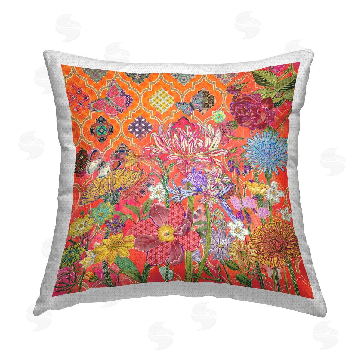 Bold Orange Mums Flowers Outdoor Printed Pillow, Home Decor by Sangita Bachelet