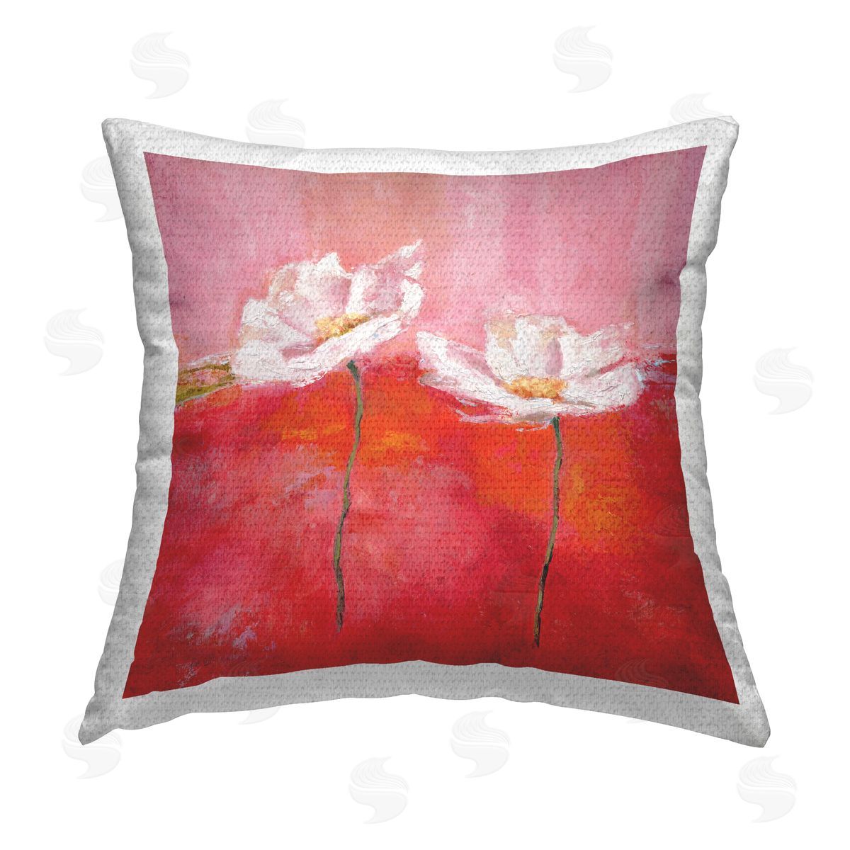 Flower Sprigs Red & Pink Abstract Outdoor Printed Pillow, Home Decor by Isabelle Herbert