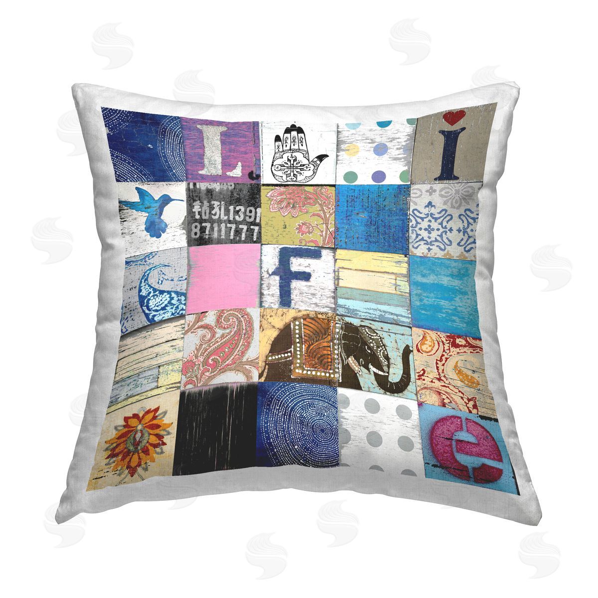 Vintage Life Collaged Pattern Decorative Printed Pillow, Home Decor by Charlie Carter