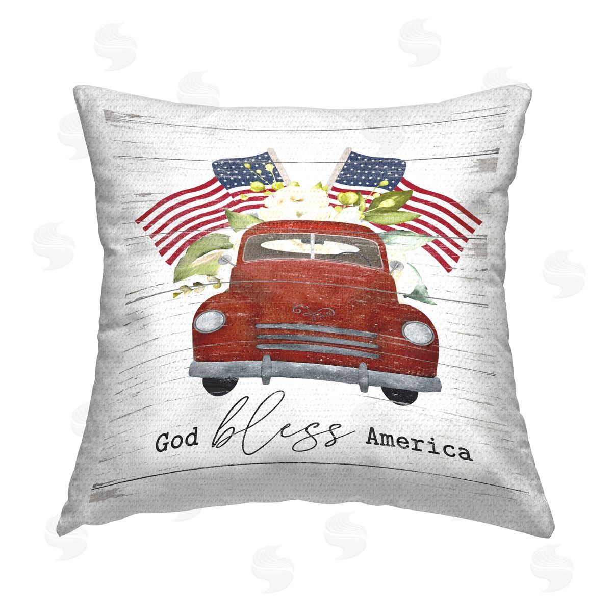 God Bless America Vintage Truck Outdoor Printed Pillow, Home Decor by Lettered and Lined