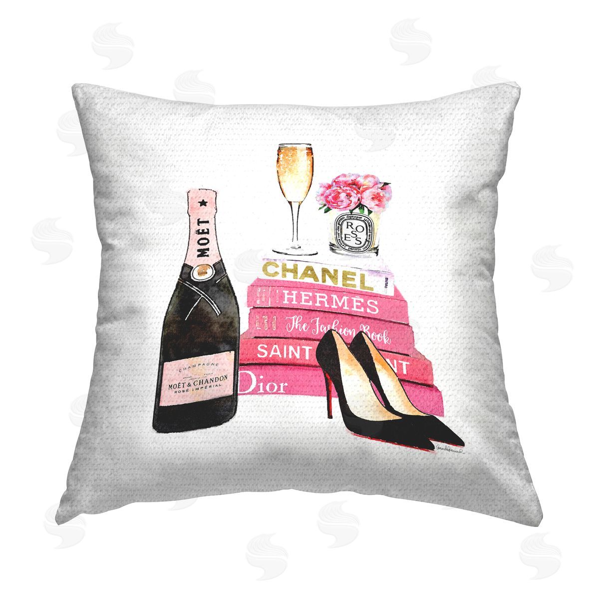 Fashion Books Champagne Pink Glam Outdoor Printed Pillow, Home Decor by Amanda Greenwood