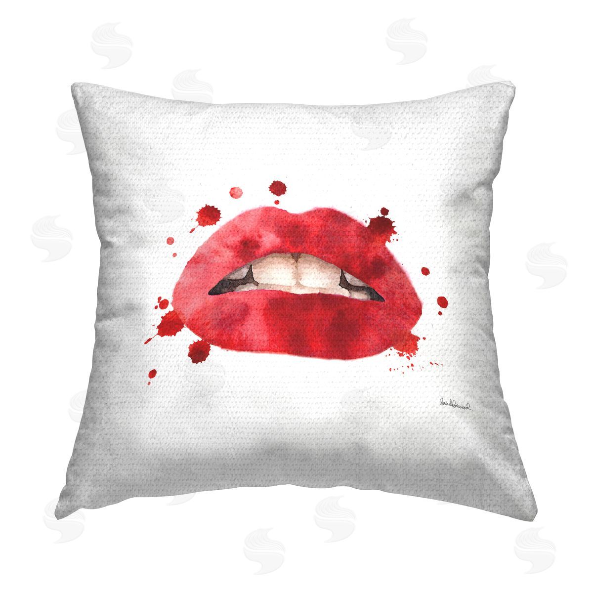 Red Lips Fashion Makeup Glam Outdoor Printed Pillow, Home Decor by Amanda Greenwood