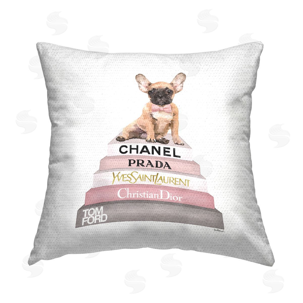 Pink Fashion Books Puppy Pet Outdoor Printed Pillow, Home Decor by Amanda Greenwood