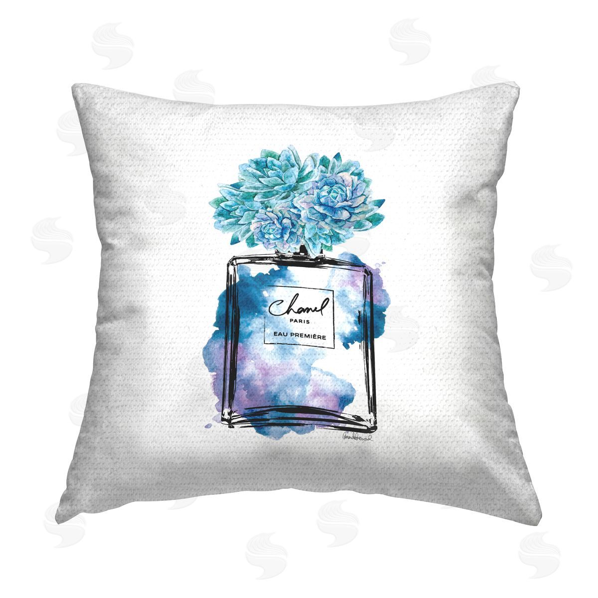 Glam Perfume Watercolor Splash Outdoor Printed Pillow, Home Decor by Amanda Greenwood