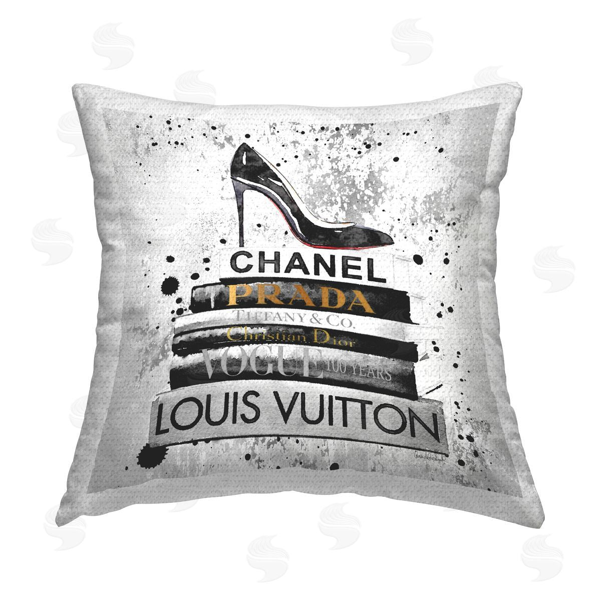 Black Glam Books Paint Splatter Outdoor Printed Pillow, Home Decor by Amanda Greenwood