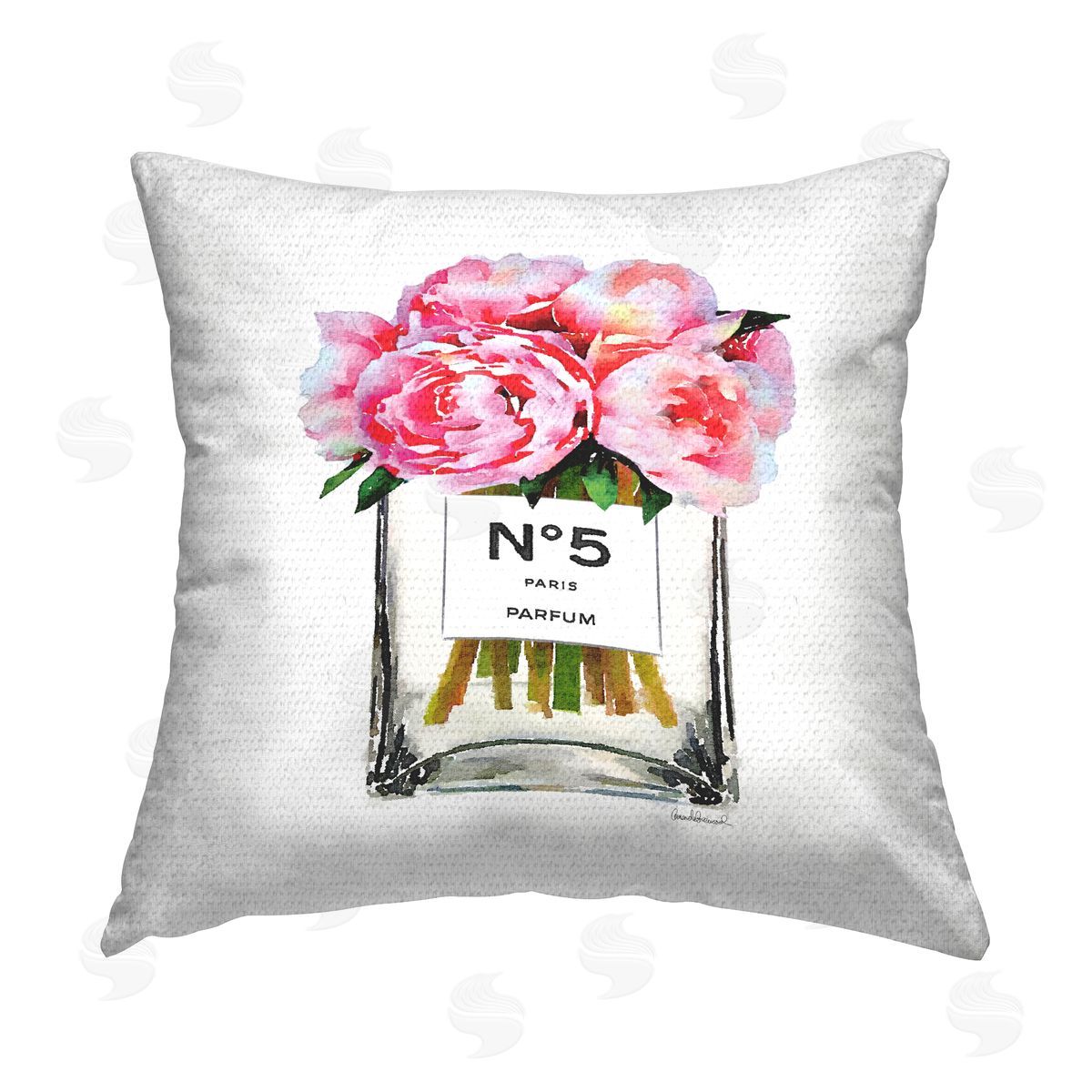 Peony Bouquet Glam Perfume Bottle Outdoor Printed Pillow, Home Decor by Amanda Greenwood