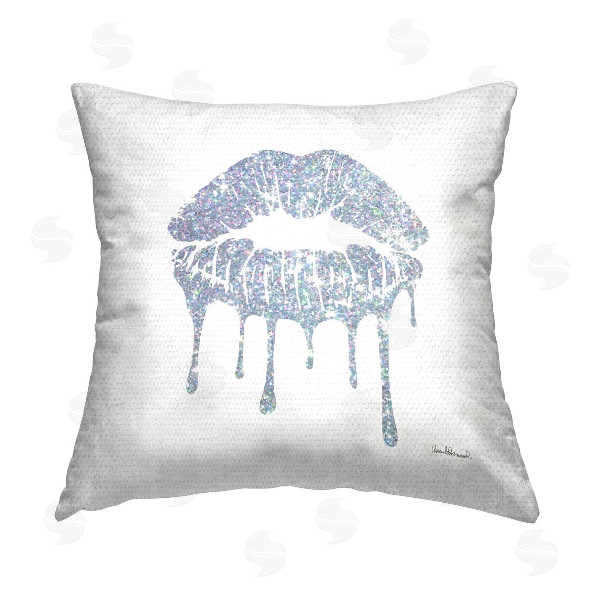 Glitzy Glam Lips Dripping Outdoor Printed Pillow, Home Decor by Amanda Greenwood