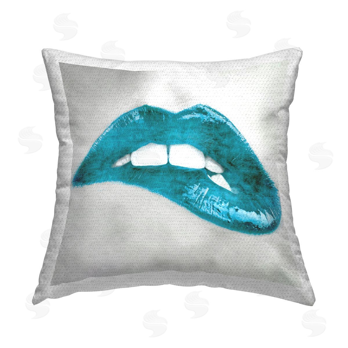 Biting Lip Blue Lipstick Makeup Outdoor Printed Pillow, Home Decor by Sarah McGuire
